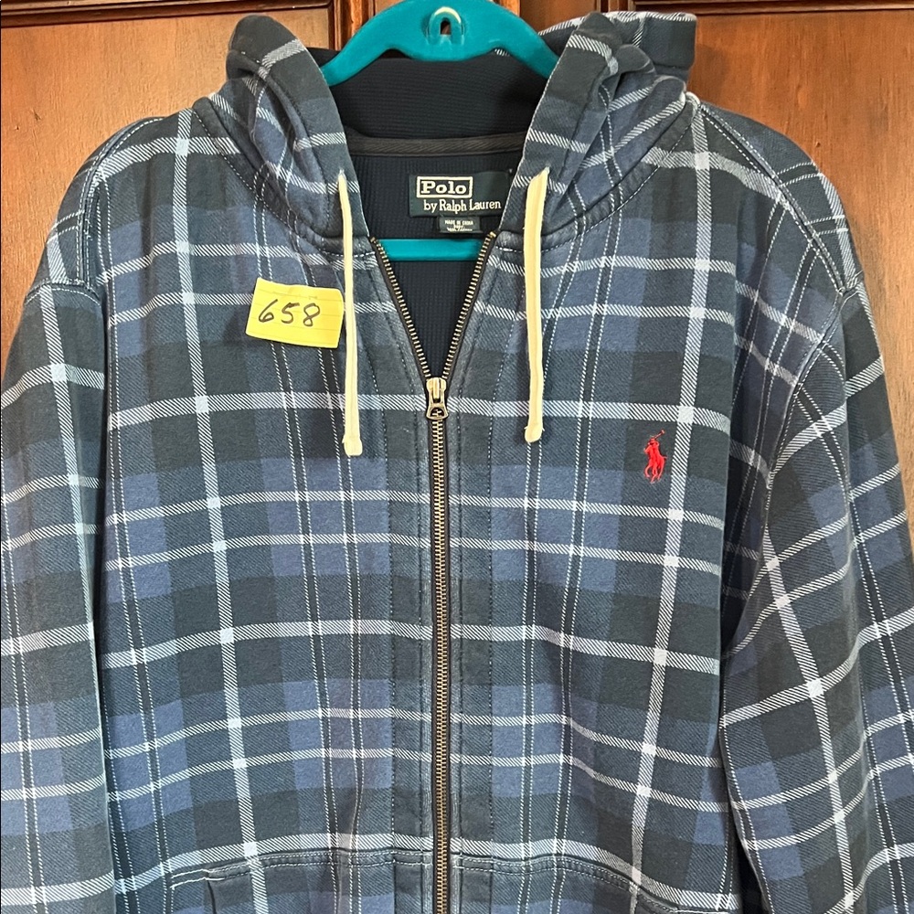 Polo by Ralph Lauren Men's Vintage Inspired Navy Checkered Zip-Up  Size XXL ❤️❤️